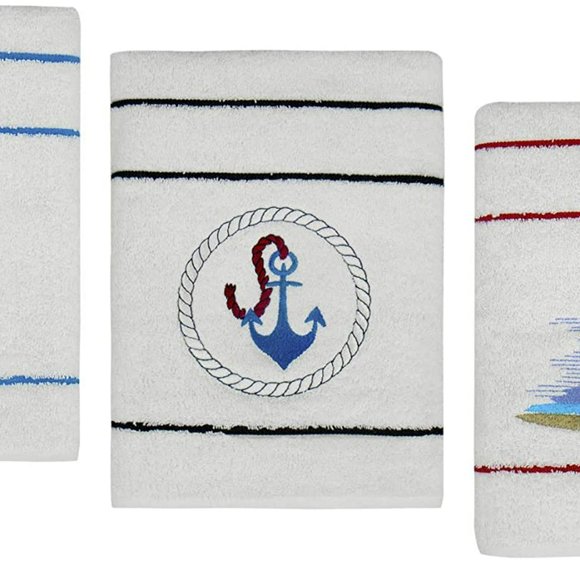 Luxury Nautical Bath Towels, 100% Turkish Cotton - Set of 3 - Towel Set - Picture 6 of 8